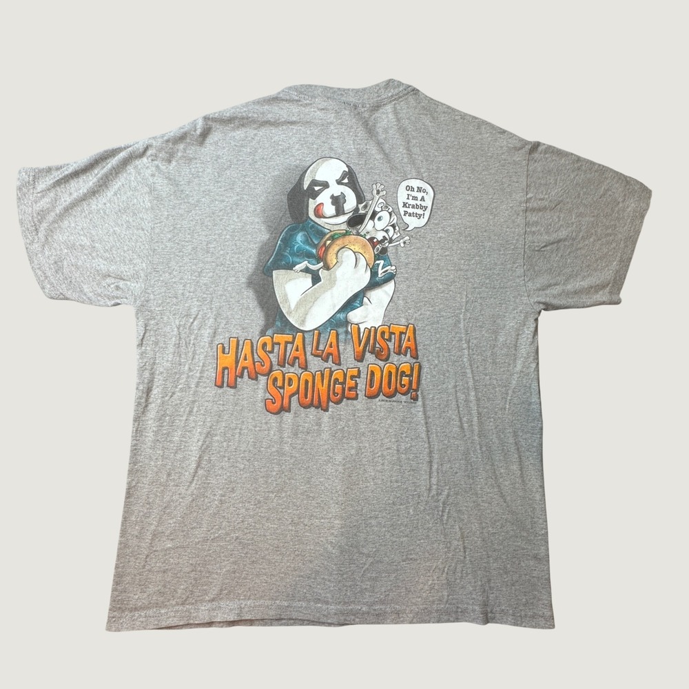 Vintage Big Dogs T-Shirt Mens Large Hasta La Vista Sponge Dog Gray Parody 2002